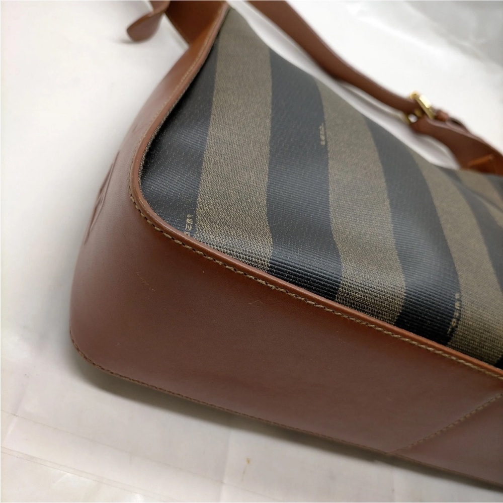 Fendi Striped Canvas Shoulder Bag in Black And Brown - Picture 7 of 10